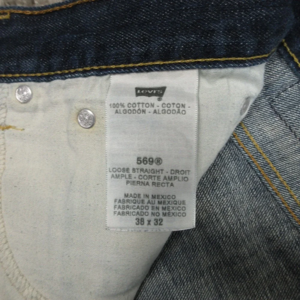 Levis Jeans Mens 38x32 Blue 569 Loose Straight Baggy Faded Stone Wash Denim Pant